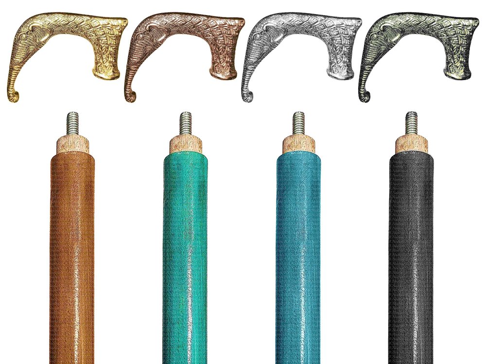 A.A.Nauticals Customizable Wooden and Leather Walking Stick Cane for Men, Women, and Seniors, Adjustable, Collapsible (4 Colors, Elephant Brass Handle, AANWSPL-85) (WSPL-03-Silver Polished)