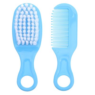 Beatifufu 1 Set Baby Brush and Comb Newborn Infant Massage Hair Brush Comb Kit Blue Soft Material Anti-Static Promote Circulati