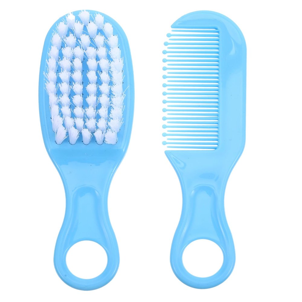 Beatifufu 1 Set Baby Brush and Comb Newborn Infant Massage Hair Brush Comb Kit Blue Soft Material Anti-Static Promote Circulati