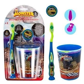 Monster in My Garage 3-Piece Kids Toothbrush Set Travel Kit