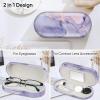Fintie 2 in 1 Contact Lens Case and Eyeglasses Case, Double Sided Portable Eyeglasses Travel Holder with Built-in Mirror, Tweezer and Contact Lens Solution Bottle Included, Lilac Marble view 2