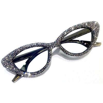 mincl Bling Rhinestone Reading Glasses Women Cat Eye Computer Reader Stylish Ladies Designer Fashion Anti Blue Light Eyewear (gray, 2.5, multiplier_x)