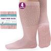 Bulinlulu Extra Width Socks for Swollen Feet-4 Pairs Hospital Grip Bariatric Diabetic Socks for Women Men 13-15-4 Pink view 1