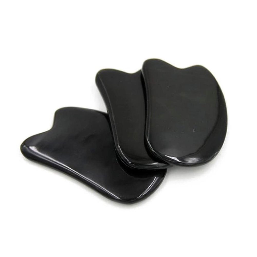 2pcs Black Buffalo Horn Scraping Plate Traditional Gua Sha Body Massager for Skin Care Therapy Tool