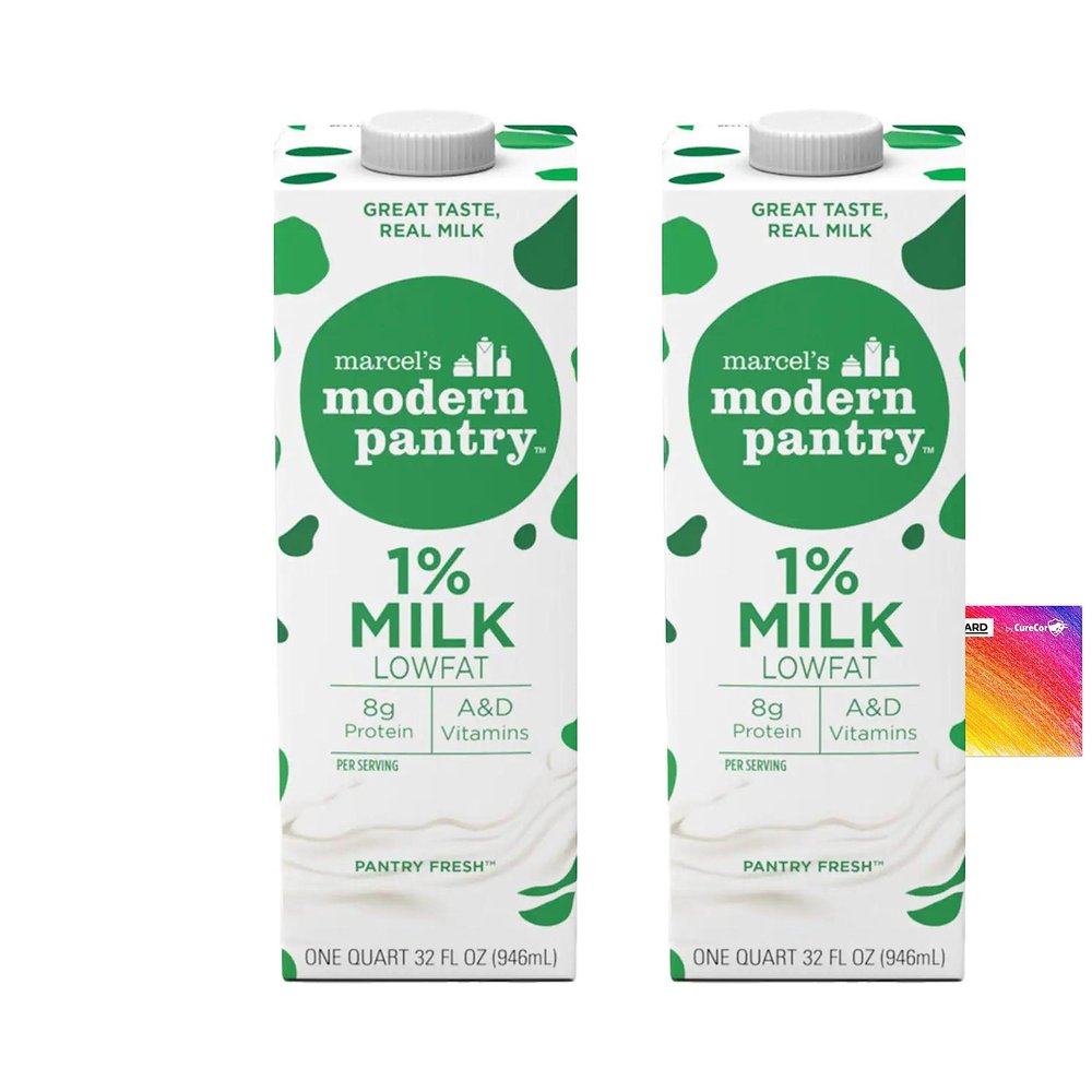 Shelf-Stable Milk Bundle - Includes Two Pack of Marcel's Modern Pantry Shelf-Stable 1% Milk, 32oz Cartons and CureCor Cellective Sticker!
