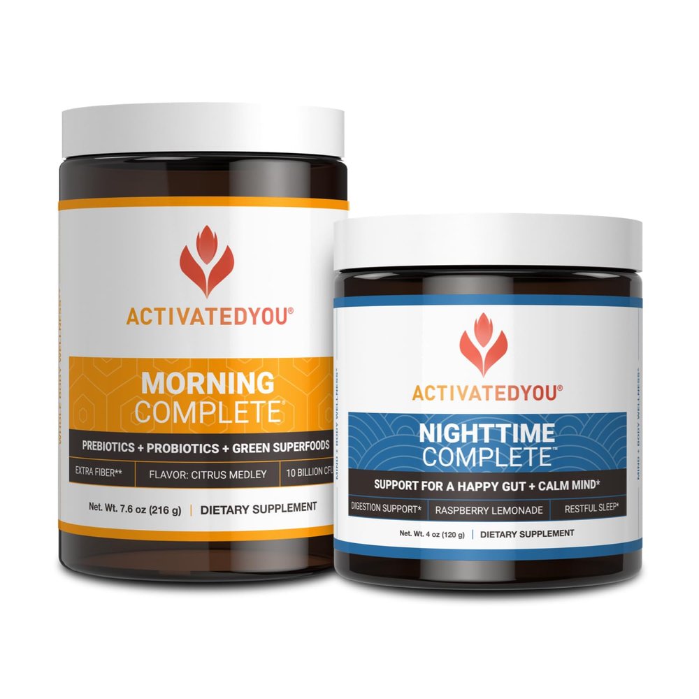 ACTIVATEDYOU Morning Complete Prebiotics, Probiotics, and Green Superfoods (Citrus Medley) & Nighttime Complete, Ashwaghanda (Raspberry Lemonade), 30 Servings