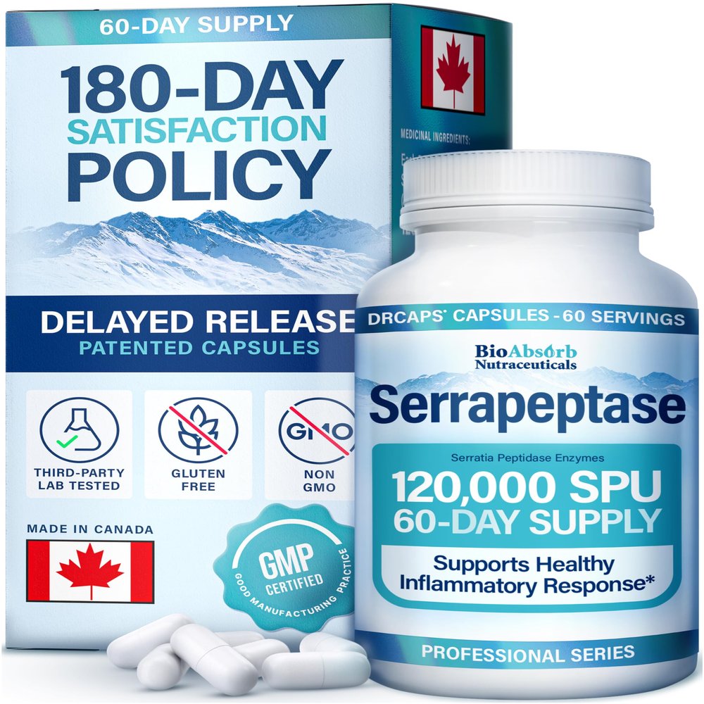 Bio Absorb Serrapeptase Supplement 120000 SPU, High Potency, Delayed Release