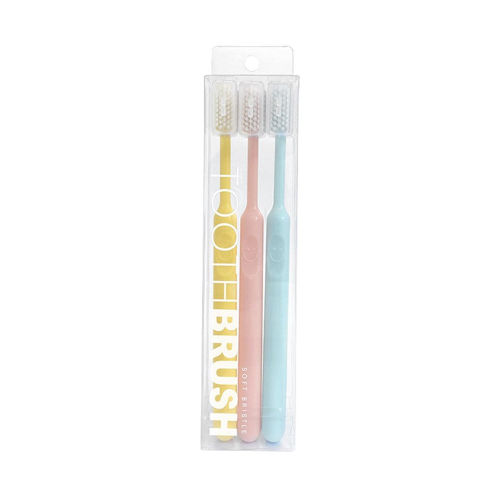 Candy Color Smiley Toothbrush Soft Fur Adult Home Home Pack Couple with Individual Protective case Small Head Candy Color 0.12mm Super Soft [3 Sticks]