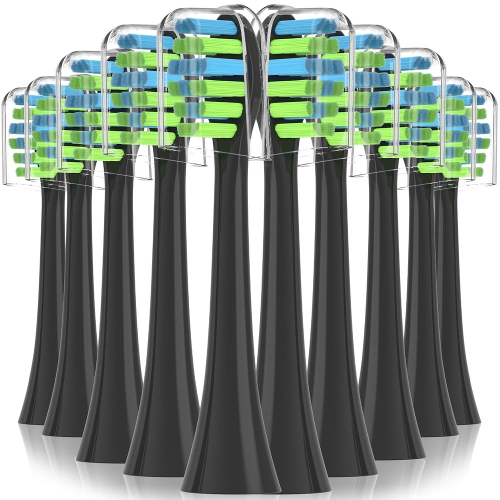 Replacement Toothbrush Heads with Covers for 7am2m AM101/AM105 Electric Toothbrush,10 Pack,Black