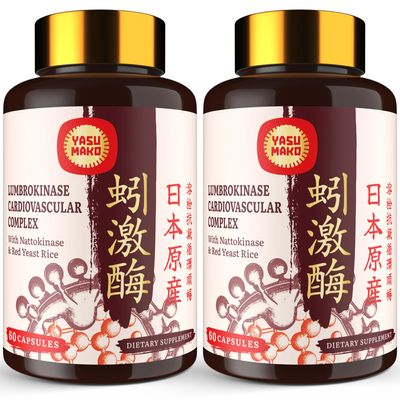 Lumbrokinase 100mg (Max Activity 1,000,000 LKU),Nattokinase 100mg-2,000 FU of Activity and Red Yeast Rice 300mg, Lumbrokinase Enzymes Supplement for Circulatory,Cognition,120 Capsules(Pack of 2)