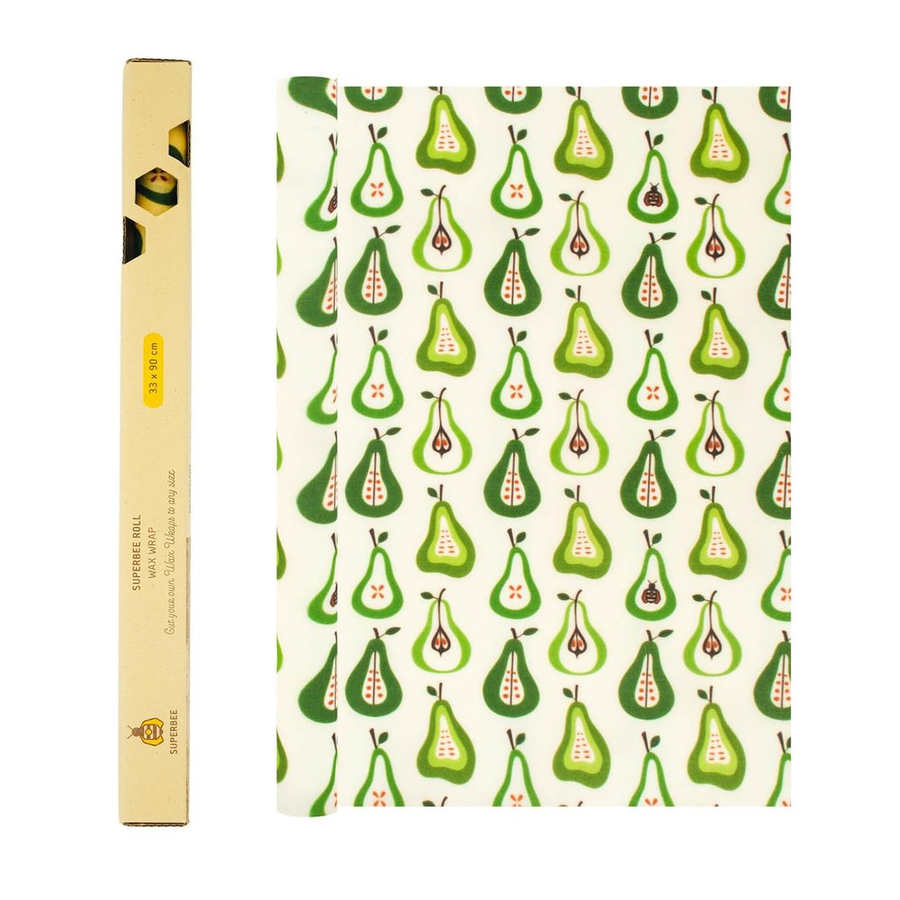 SUPERBEE Beeswax Wrap Roll XL, Reusable Beeswax Wraps for Food, Wrap Roll, Reusable for Wrapping Vegetables, Cheese Paper, Bowl Covers and Sandwich Wrapping Paper, Pears - 35x13"