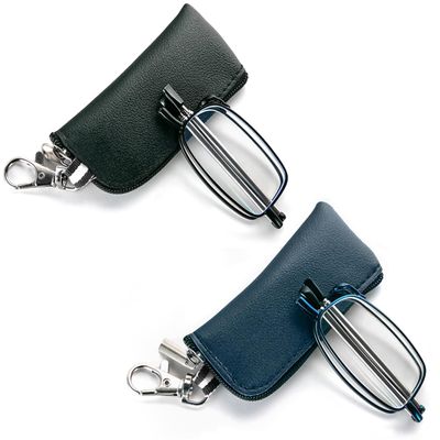 2 Pack Folding Reading Glasses for Men Women with Keychain Compact Bags Blue Light Blocking Portable Pocket Computer Readers,Black and Blue 2.75
