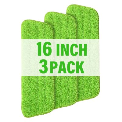 16.5 inch Mop Pads Refills, 3 Pack Microfiber Reusable Replacement Mop Pads Flat Replacements Heads for Wet Or Dry Floor Cleaning and Scrubbing, Green Cloth