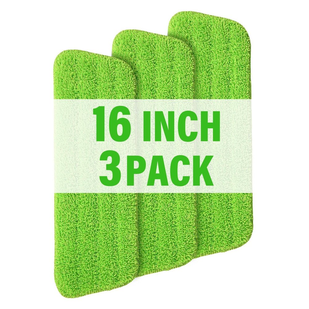 16.5 inch Mop Pads Refills, 3 Pack Microfiber Reusable Replacement Mop Pads Flat Replacements Heads for Wet Or Dry Floor Cleaning and Scrubbing, Green Cloth