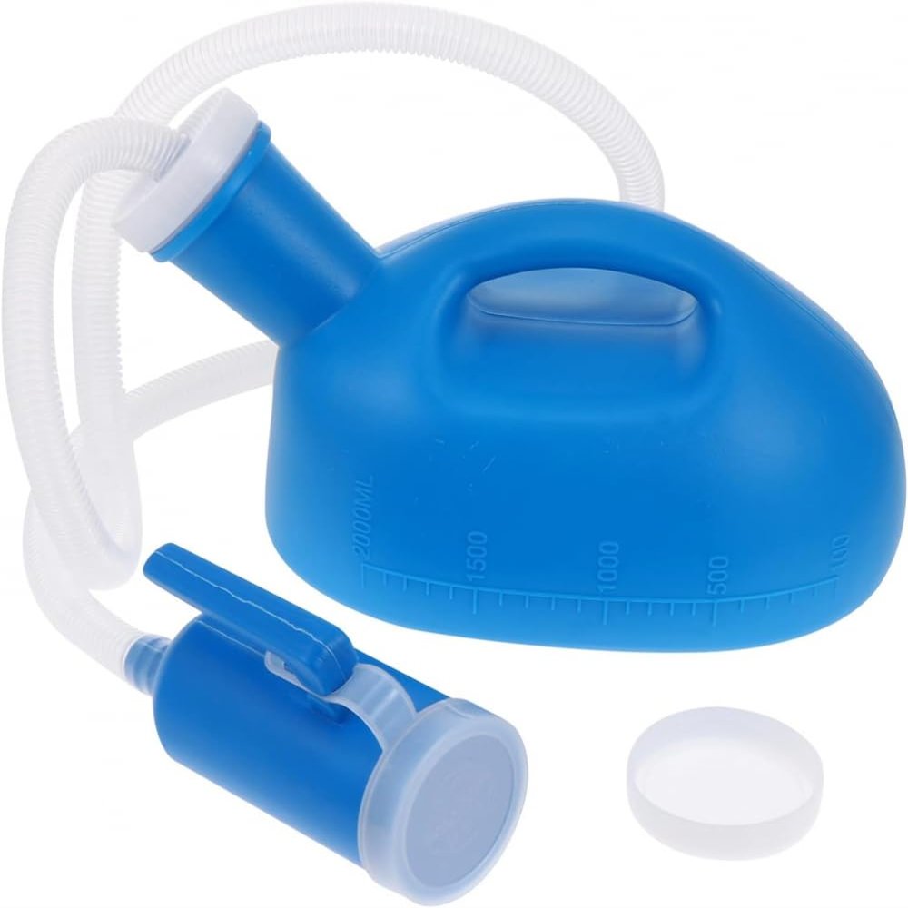 2000ml Portable Urinals Thick Firm Urinal Pee Pot with Tube for Beds Car Travel (Blue)