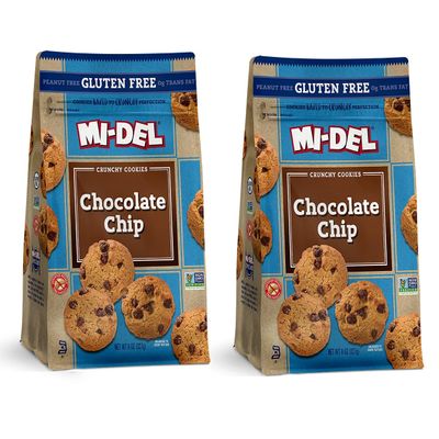Mi-Del Gluten Free Chocolate Chip Cookies - Crunchy Chocolate Cookies, Non-Gmo Certified, 0g Trans Fat, Kosher, Peanut Free - Healthy Snack, 8oz (Pack of 2)
