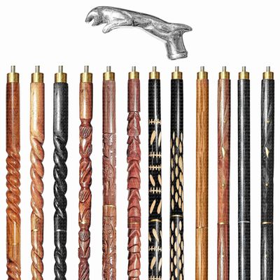 Wooden Walking Sticks and Canes Travel Collapsible for Men Women Seniors Hiking with Brass Cheetah Handle (Silver Polished, AANWS-30) (WS-03)