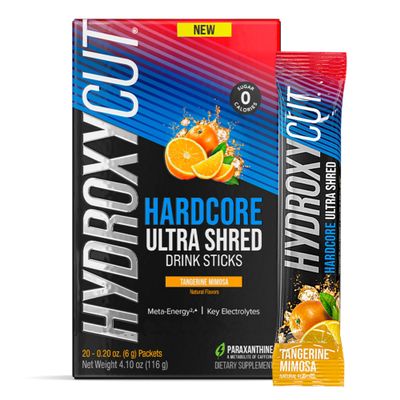 Hydroxycut Hardcore Ultra Shred Drink Sticks, Tangerine Mimosa - 20 Packets - Zero Sugar or Calories - Includes Paraxanthine & B Vitamins - For Women & Men