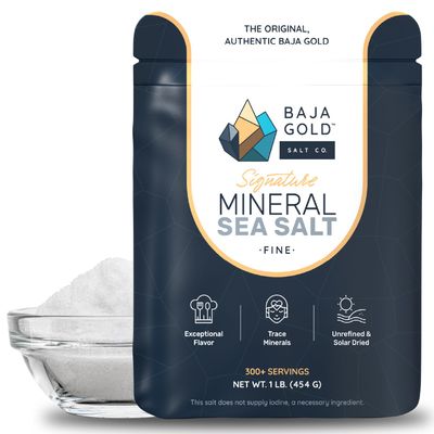 Baja Gold Mineral Sea Salt - Recommended by Gary Brecka - Fine Grind Salt for Cooking & Baking | Natural Baja Salt for Culinary Uses | Great for Finishing Dishes | 1 lb. Resealable Bag, 300+ Servings.
