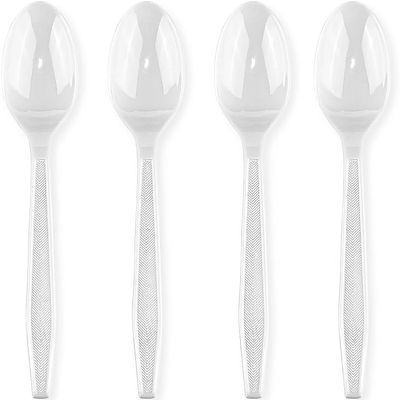 Basic Cutlery Collection 50-Count Medium Weight White Plastic Teaspoons | Disposable & Convenient for Parties, Picnics, Events