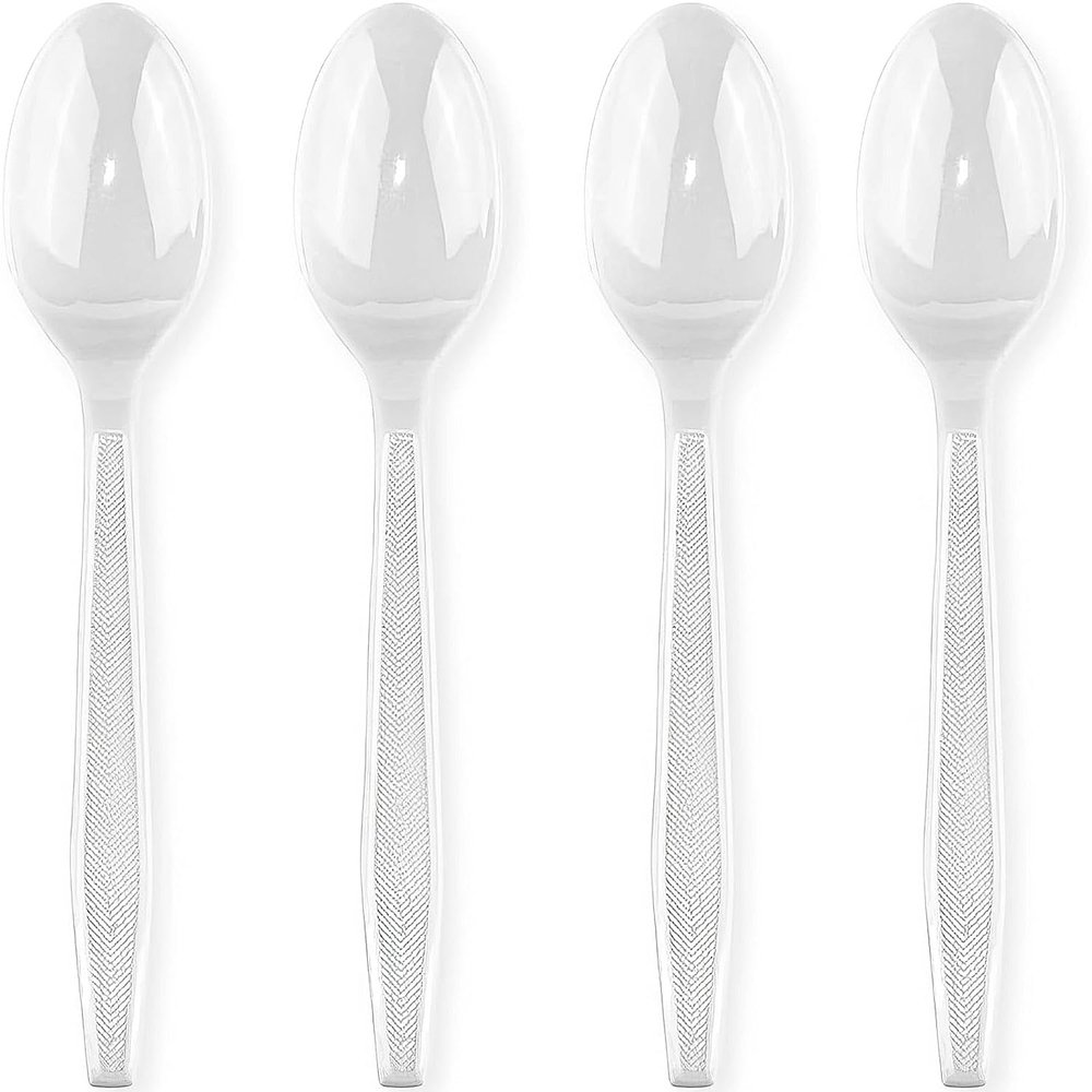 Basic Cutlery Collection 50-Count Medium Weight White Plastic Teaspoons | Disposable & Convenient for Parties, Picnics, Events