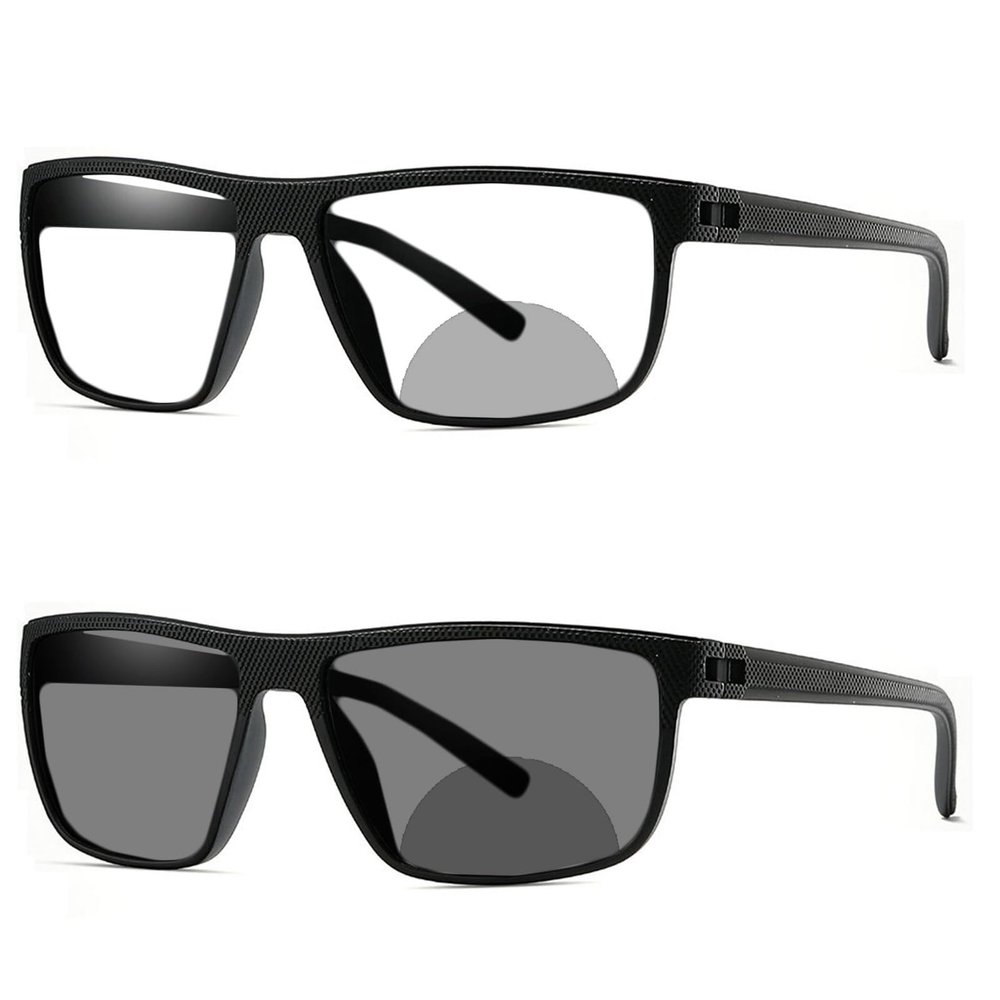 Transition Photochromic Bifocal Reading Glasses for Men Women Square Sports Sunglasses Readers (black, 3, multiplier_x)