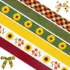 Threetols 6 Rolls 30 Yards Fall Ribbons, Autumn Sunflower Grosgrain Ribbons Cherry 3/8" Ribbons Brown Orange Buffalo Plaid Ribbons Green Yellow Red Solid Satin Ribbons for Thanksgiving Party Supplies view 1
