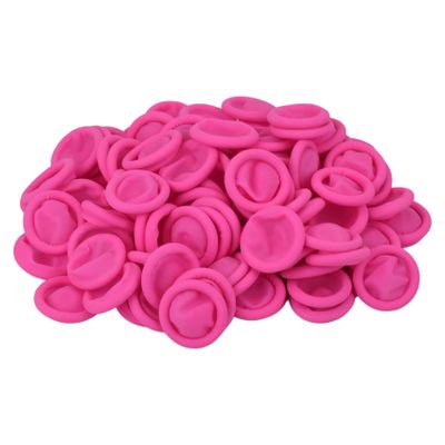 100 Pcs Finger Cots, Disposable Finger Protectors, Latex Anti-Static Finger Tip Rubber Protect Keeping Dressing Dry and Clean (Medium, Pink)