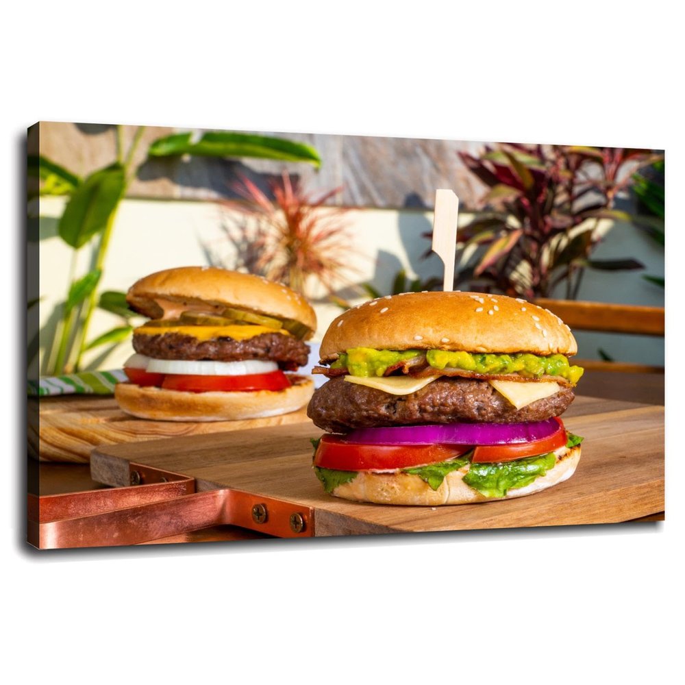 SSDDKL Guacamole Burger And Cheese Bread Canvas Prints Poster Wall Art For Home Office Decorations With Framed 18"x12"