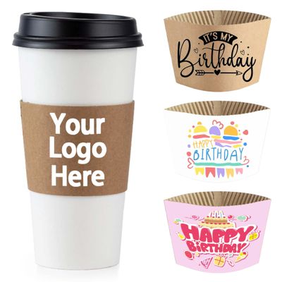 1000PCS Custom Birthday Coffee Cup Sleeves(Cup not included) Personalized Paper Cup Sleeves Bulk Items with Logo/Text/Picture for Birthdays Party Bar Mitzvahs Baby Showers (1000)