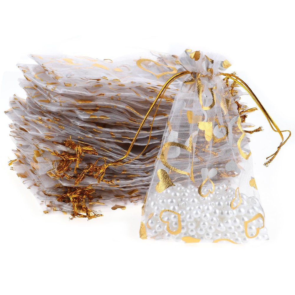 100PCS 4x6 Inch Sheer Heart Organza Bags Organza Drawstring Bags Mesh Drawstring Gift Bags Christmas Candy Jewelry Party Wedding Favor Gift Bag For Festival Party Candy Makeup Bathroom Soaps