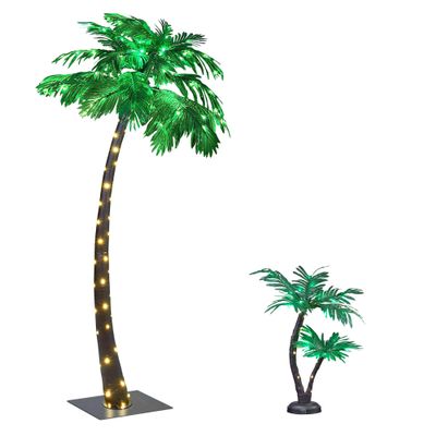 7FT Lighted Palm Tree and 24Inch Palm Tree Bonsai Light for Indoor Outside Tropical Tiki Hawaii Summer Christmas Decoration