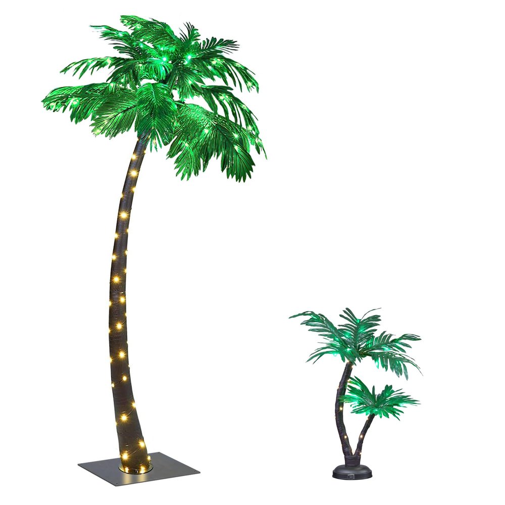 7FT Lighted Palm Tree and 24Inch Palm Tree Bonsai Light for Indoor Outside Tropical Tiki Hawaii Summer Christmas Decoration