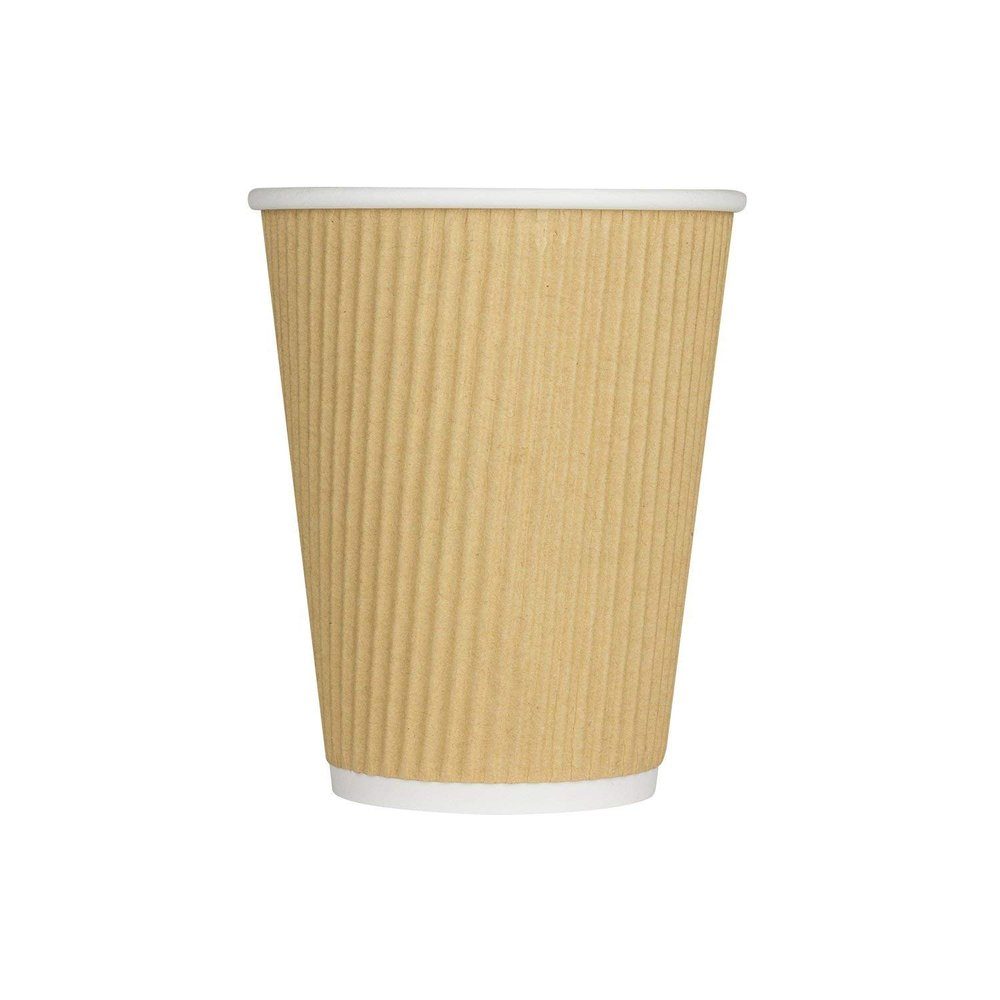 12 oz Ripple Paper Hot Cup (90mm Diameter), Kraft (Case of 500)