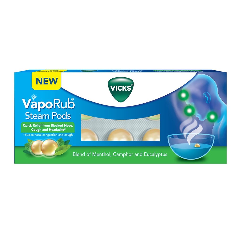 Vicks VapoRub SteamPods 10s, for Steam Inhalation, Quick Relief from Blocked Nose, Sinus Congestion, Headache, and Cough Due to Cold.