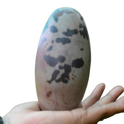 Wonderful Pattern Shiva Lingam Stone from India - Narmadeshwar Narmada River Shiva Genuine Shiva Lingam Stone 4.25" Inch Indian God Idols & Statue Religious Gifts Healing Meditation Stone -I-7043