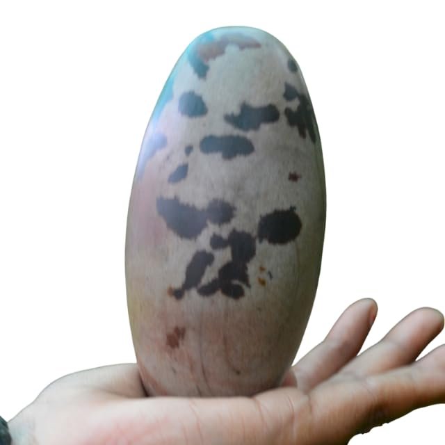 Wonderful Pattern Shiva Lingam Stone from India - Narmadeshwar Narmada River Shiva Genuine Shiva Lingam Stone 4.25" Inch Indian God Idols & Statue Religious Gifts Healing Meditation Stone -I-7043