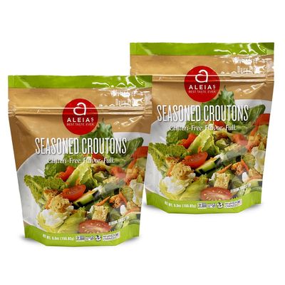 Aleias Gluten Free Seasoned Croutons  5.5oz (2 Pack)  Crunchy Topping for Salads & Soups  Dairy Free, Soy Free, Low Sodium, No MSG, Kosher