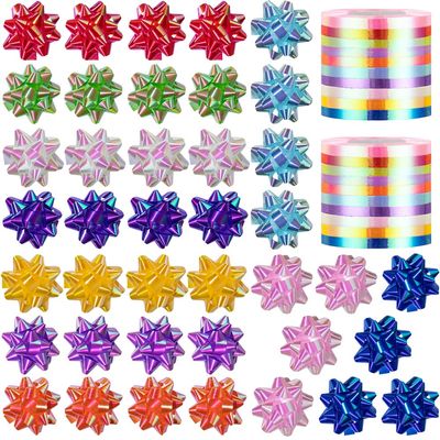 60 Pcs Shiny Christmas Bows & Ribbons for Gift Wrapping, 2 in Mini Gift Wrap Bows for Xmas Decor, Hanukkah, Birthdays, Weddings, Bridal Showers, Baby Showers Occasion (Rainbow Color 60 Pcs Set)