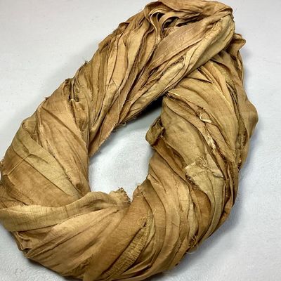 100 gr Recycled Sari Silk Ribbon Dark Mustard Tassel