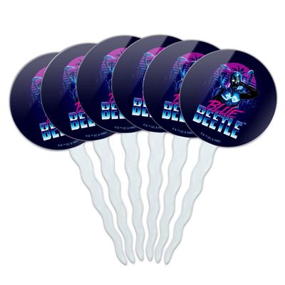 Blue Beetle Neon Lights Cupcake Picks Toppers Decoration Set of 6