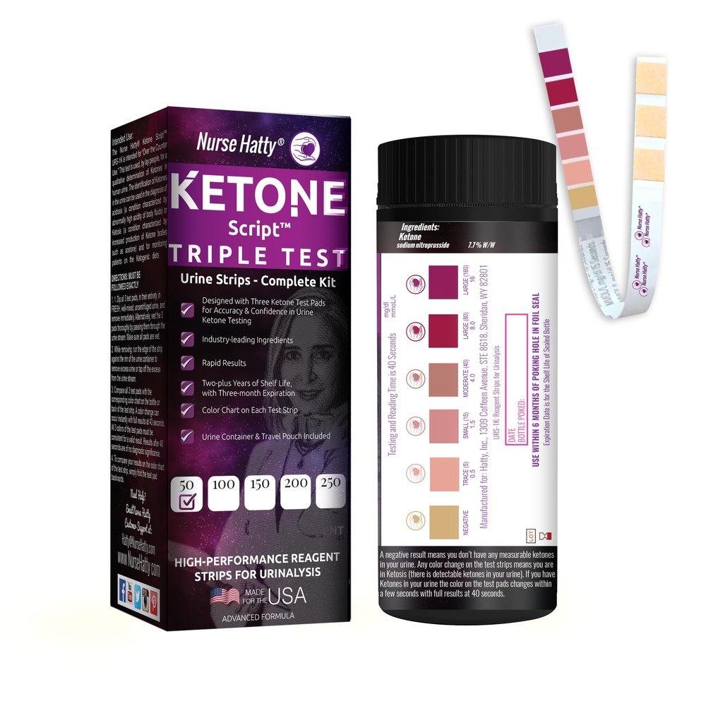 50ct T R I P L E Test Ketone Strips | Complete KIT | 3X Urine Accuracy for Ketogenic, Ketosis, Low-carb, Paleo & Keto Diets | Urinalysis Test Tube, Travel Pouch & Built-in Color Chart | XL Strip