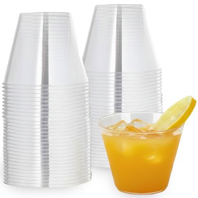 Blue Sky Old Fashioned Clear Plastic Cups - 9oz (50-Count) Disposable & Reusable Party Drinkware