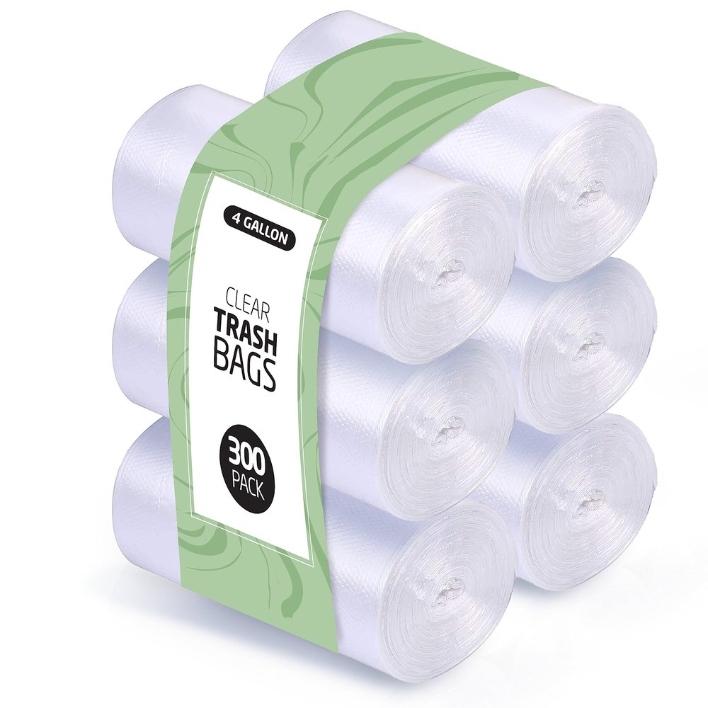 4 Gallon Trash Bags - 300 Small Mini Garbage Bags | 17" x 18" Clear Waste Basket Trash Bags | Bulk Plastic Bathroom Trash Can Liners