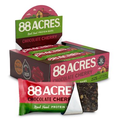 88 Acres Seed Protein Bars, Chocolate Cherry, 9 Count, 12g Plant-Based Protein, Gluten Free, Nut Free, School Safe Snack Bar, Vegan, Non-GMO, Individually Wrapped