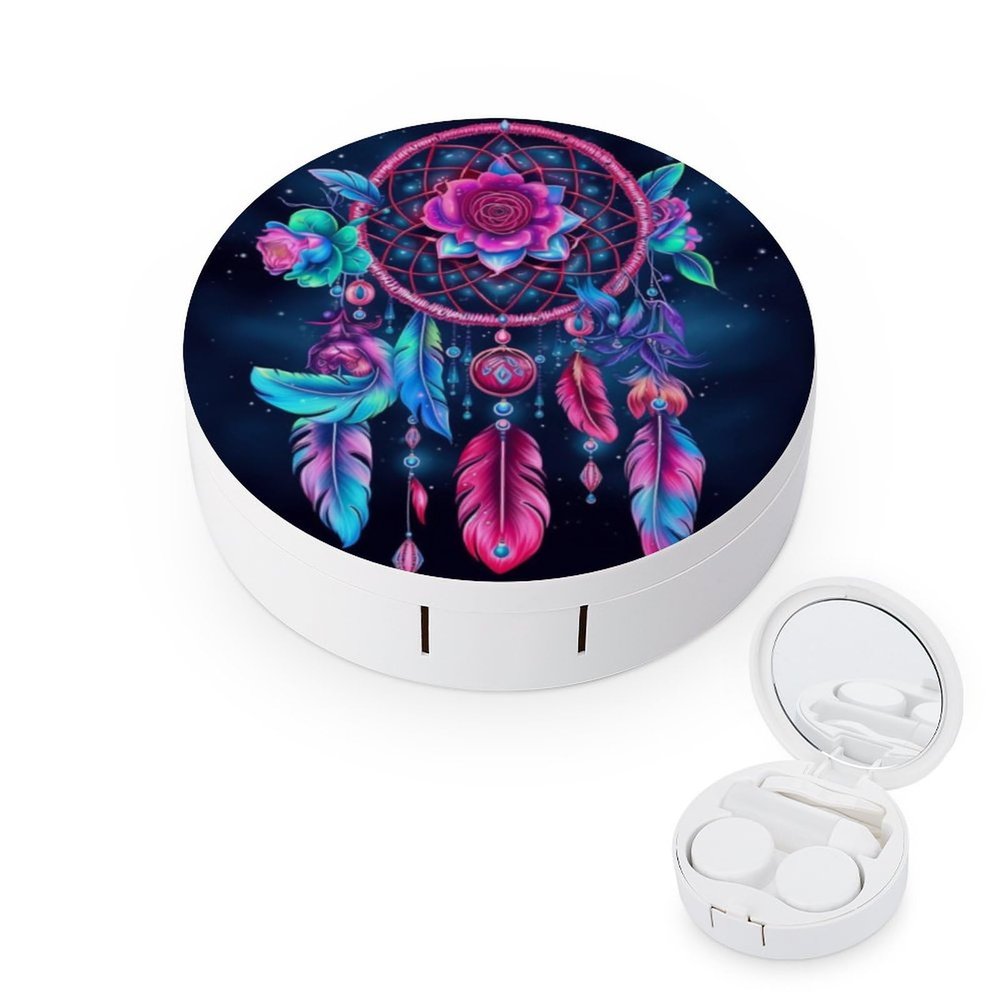 VHPVHP Contact Lenses Case Kit, Dreamcatcher Contact Lens Case with Mirror,Portable Contact Box Travel Kit with Tweezers Remover for Outdoor And Office Daily Use