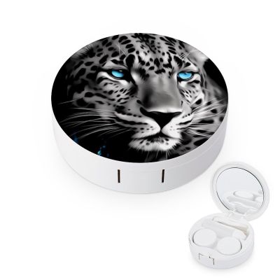 VHPVHP Contact Lenses Case Kit, Cheetah Animal Contact Lens Case with Mirror,Portable Contact Box Travel Kit with Tweezers Remover for Outdoor And Office Daily Use
