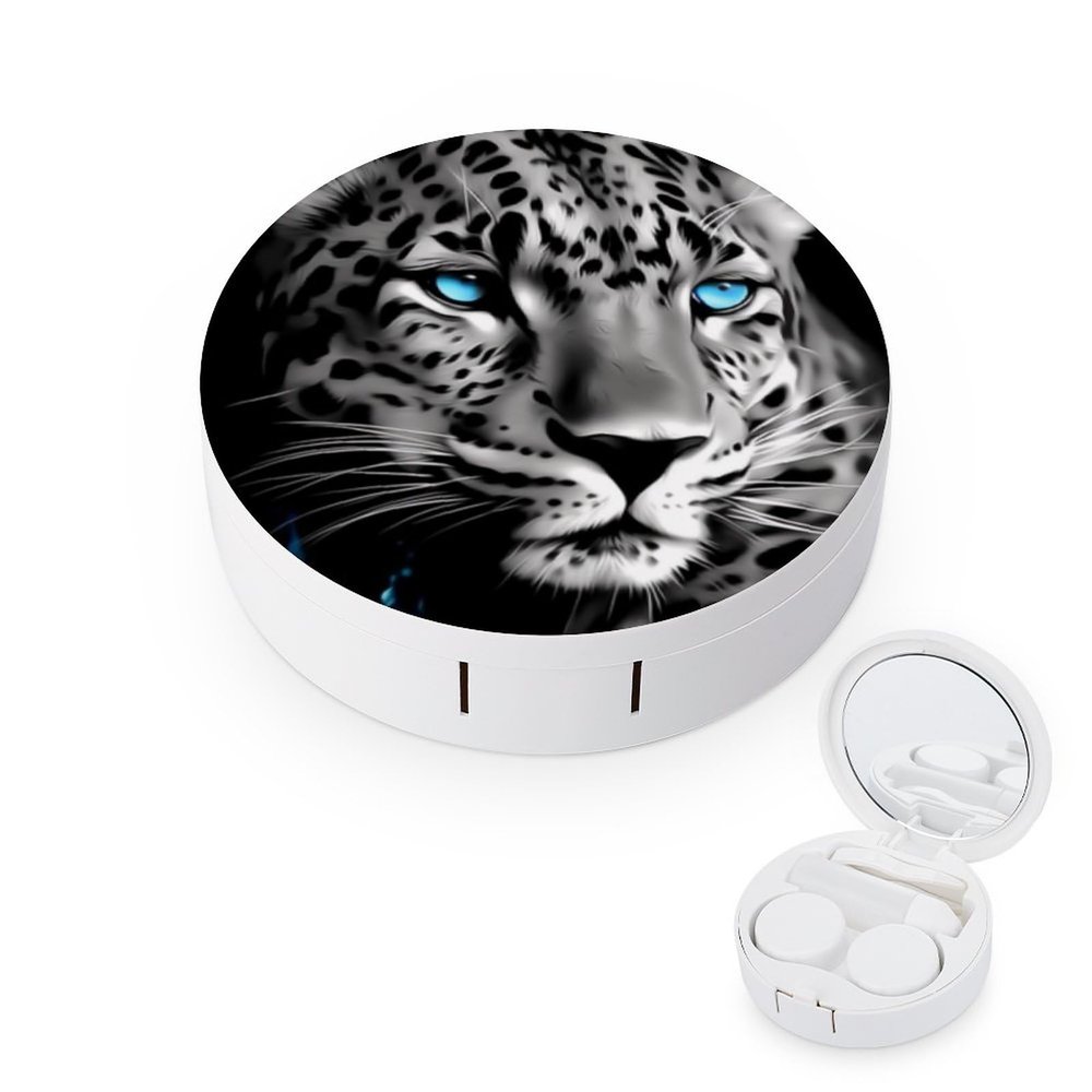 VHPVHP Contact Lenses Case Kit, Cheetah Animal Contact Lens Case with Mirror,Portable Contact Box Travel Kit with Tweezers Remover for Outdoor And Office Daily Use