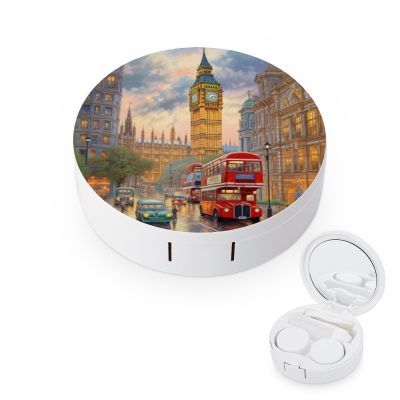 VHPVHP Contact Lenses Case Kit, London Street Contact Lens Case with Mirror,Portable Contact Box Travel Kit with Tweezers Remover for Outdoor And Office Daily Use