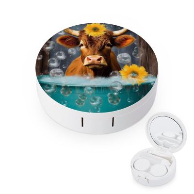 VHPVHP Contact Lenses Case Kit, Highland Cow Contact Lens Case with Mirror,Portable Contact Box Travel Kit with Tweezers Remover for Outdoor And Office Daily Use
